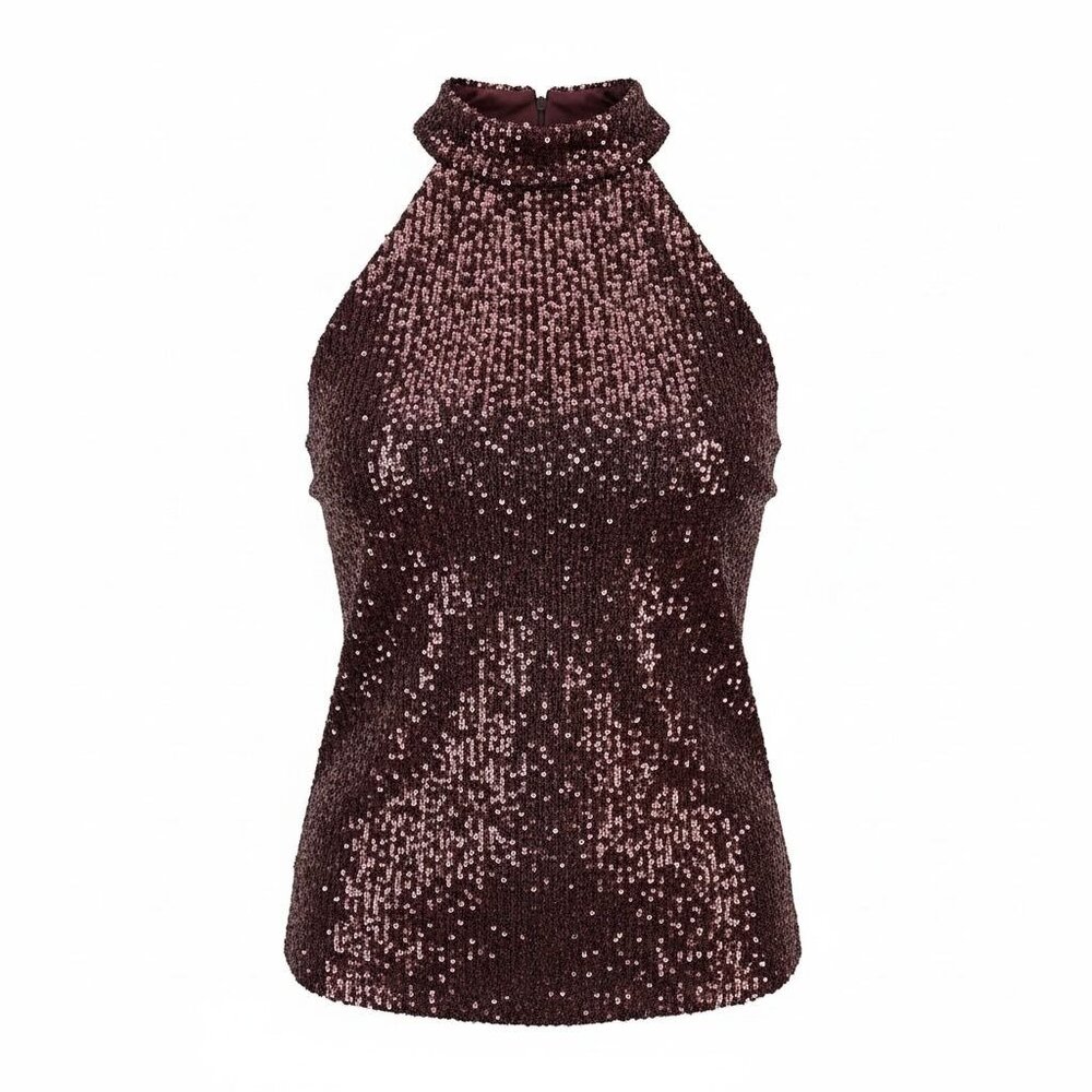 New Cable & Gauge Womens M Chic All-Over Ombre Sequin Halter High Neck Tank Top